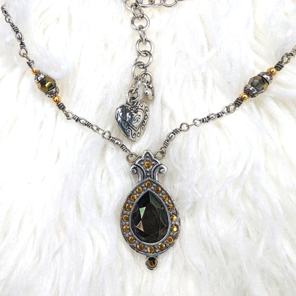 Brighton Gold Crown Teardrop Reversible Pendant Necklace Retired
